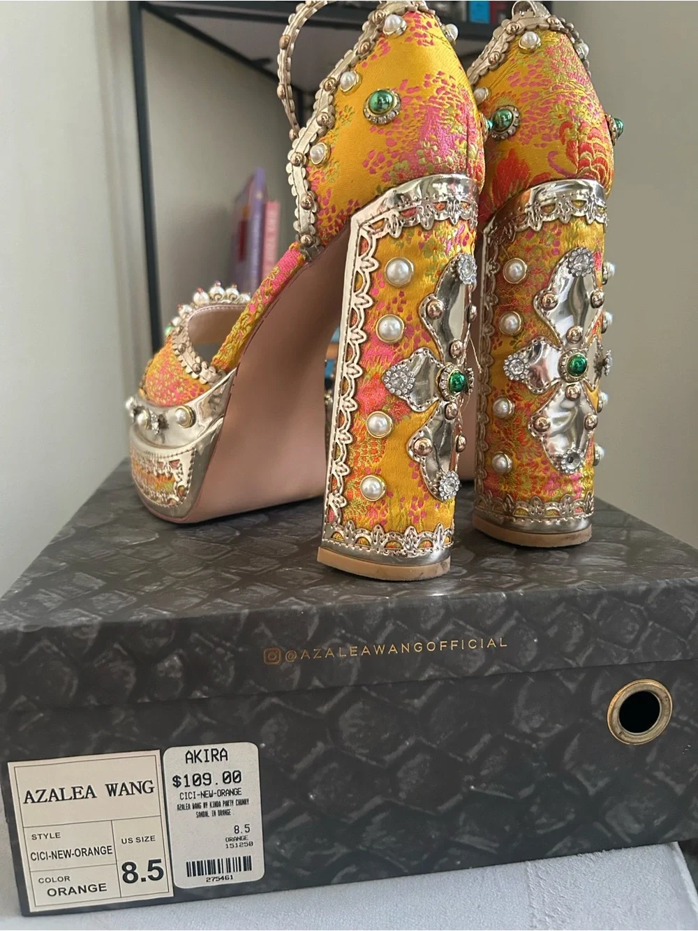 Embellished Gold Platform Sandals - Women's Evening Heels